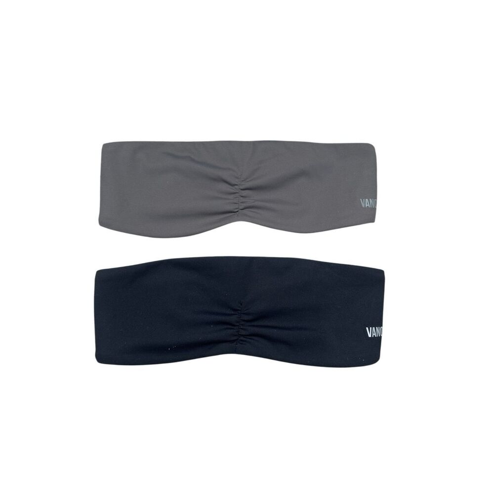 Vanquish Fitness VQ Strapless Bandeau Sports Bra Bundle Gray Black Small S